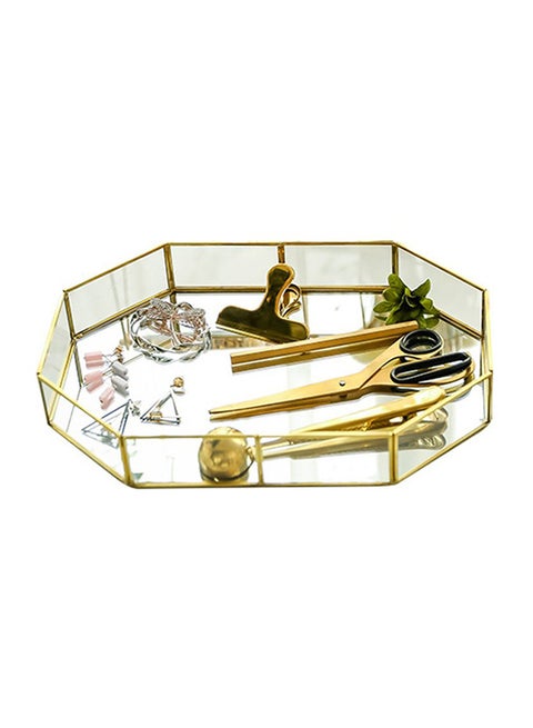 Nordic Polygon Glass Makeup Organizer Tray Gold/Clear