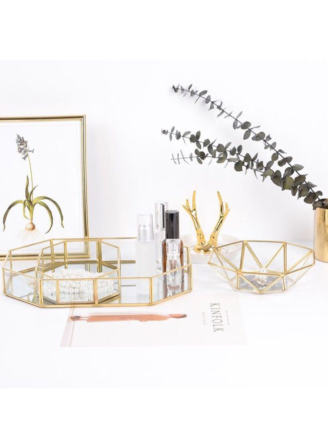 Generic Nordic Polygon Glass Makeup Organizer Tray Gold/Clear  - Image 2