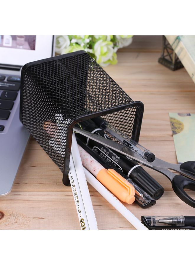 حامل أقلام معدني بتصميم مربع وشبكي أسود - Image 2
