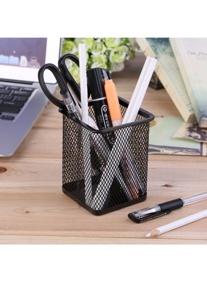 حامل أقلام معدني بتصميم مربع وشبكي أسود - Image 3