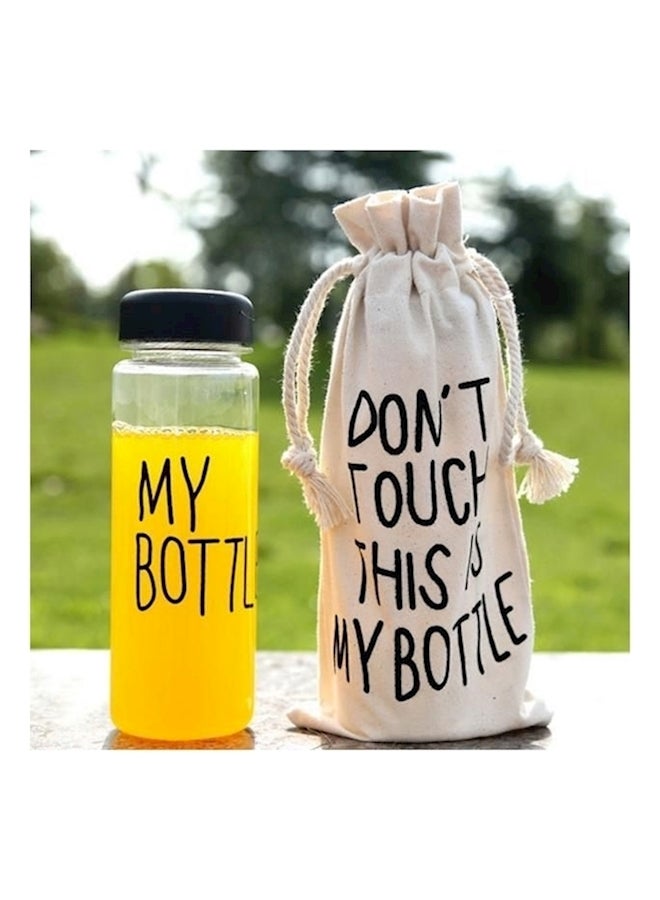 Quote Printed Water Bottle With Bag Black/Clear/Beige 19.5x6.5cm