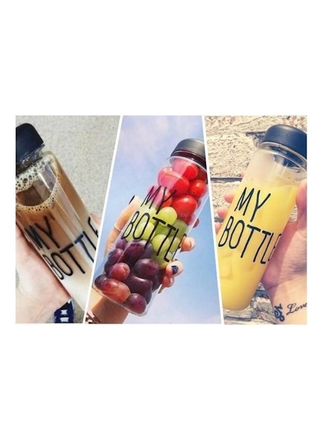 Quote Printed Water Bottle With Bag Black/Clear/Beige 19.5x6.5cm