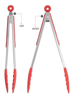 Generic Silicon Food Tongs Set Red/Silver 12inch  - Image 2