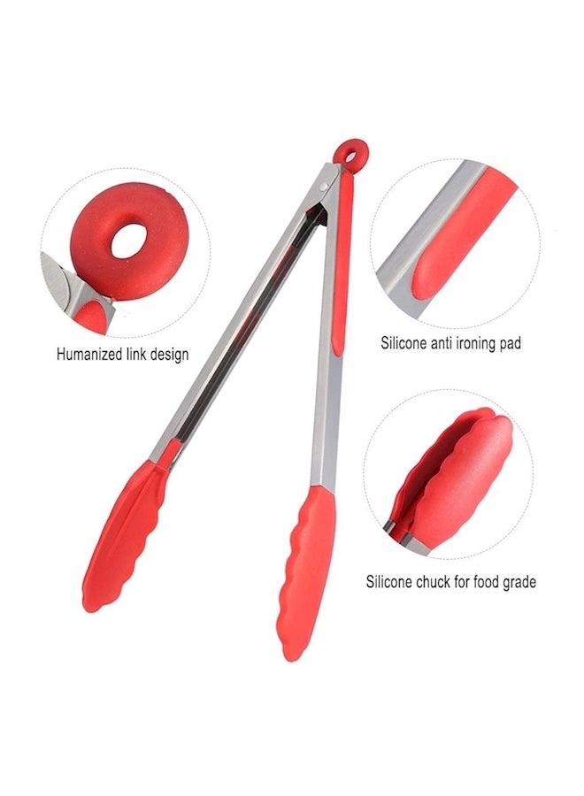 Silicon Food Tongs Set Red/Silver 12inch  - Image 3