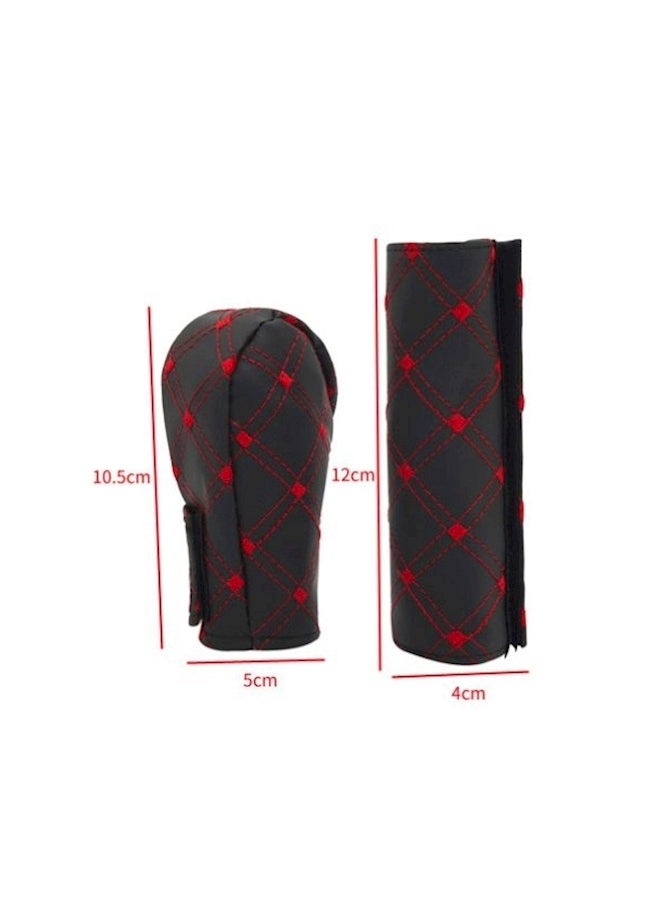 2-Piece Checked Design Car Hand Brake And Gear Cover Set - Image 5