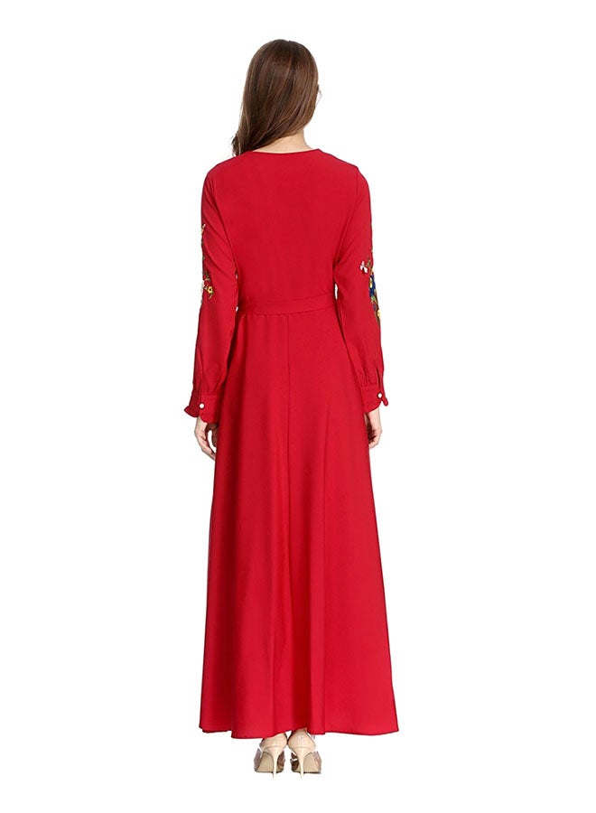 Floral Print Round-Neck Maxi Dress Red - Image 2