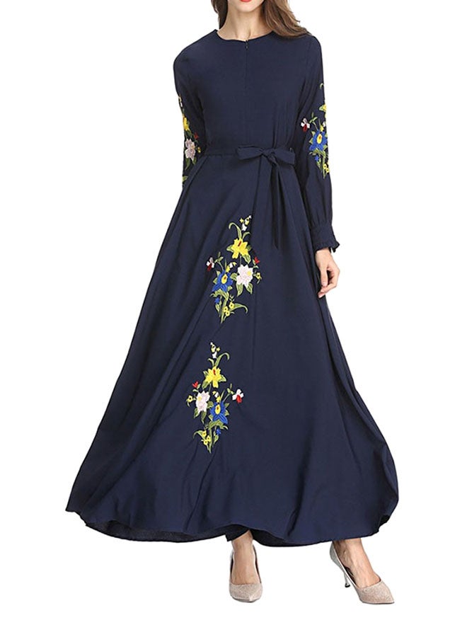 Floral Print Round-Neck Maxi Dress Navy Blue - Image 1