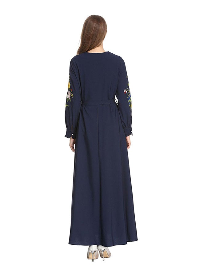 Floral Print Round-Neck Maxi Dress Navy Blue - Image 2