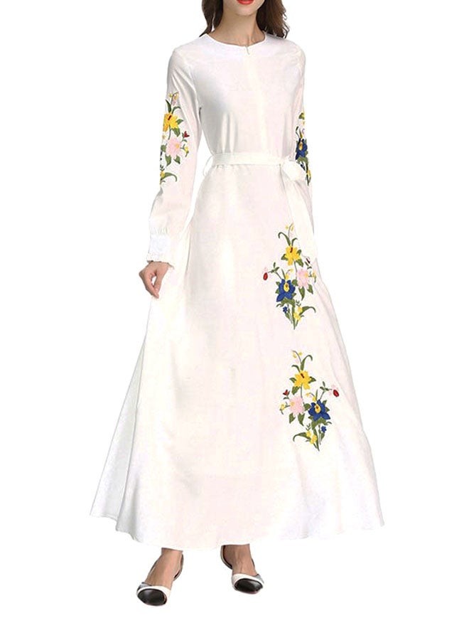 Floral Print Round-Neck Maxi Dress White - Image 1