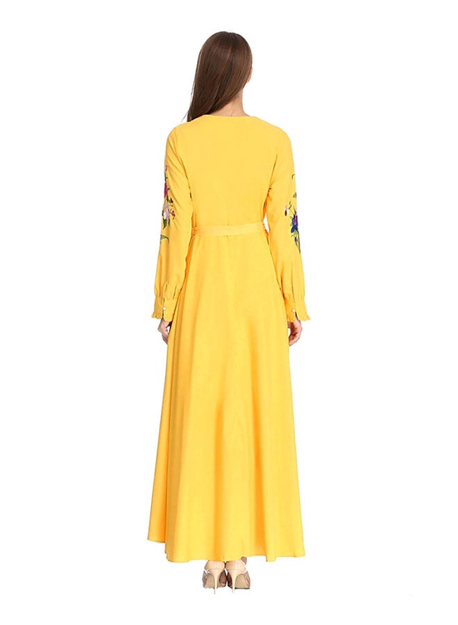 Floral Print Round-Neck Maxi Dress Yellow - Image 2