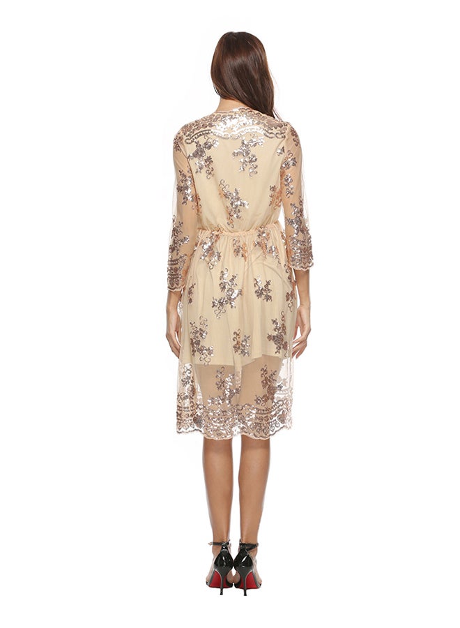 Sequins See-Through Midi Dress Champagne - Image 2