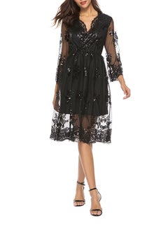Generic Sequins See-Through Midi Dress Black  - Image 1