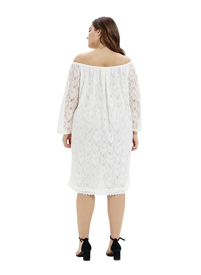 Lace Loose Off Shoulder Midi Dress White  - Image 2