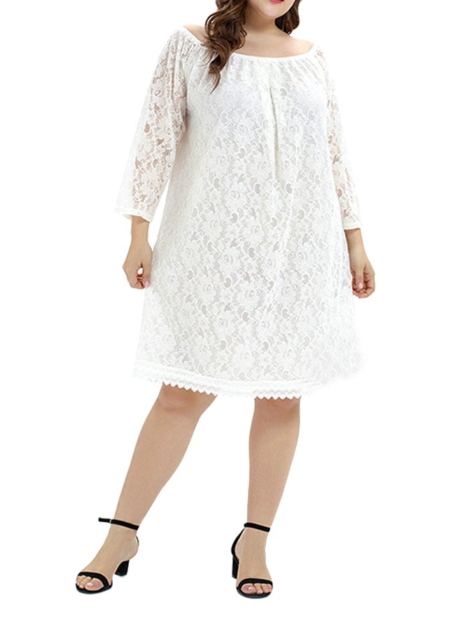 Lace Loose Off Shoulder Midi Dress White  - Image 1