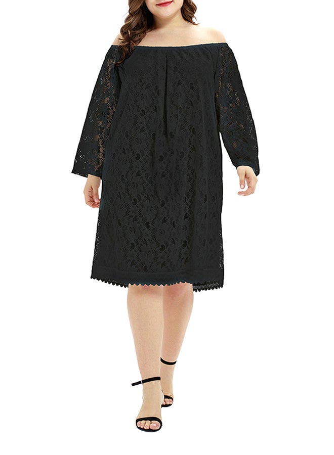Lace Loose Off Shoulder Midi Dress Black  - Image 1