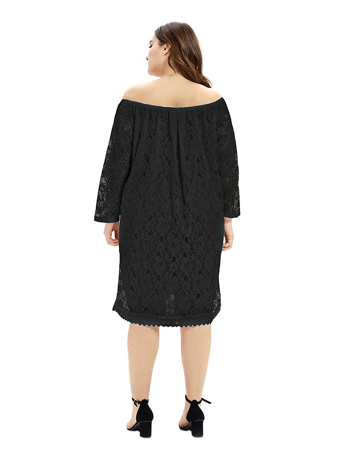 Lace Loose Off Shoulder Midi Dress Black  - Image 2