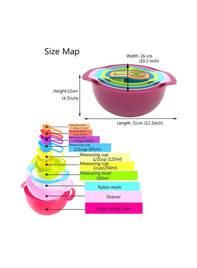 Four Am 10-Piece Mixing Bowl With Measuring Cups And Spoons  Set Multicolour 31x12x26centimeter - Image 3