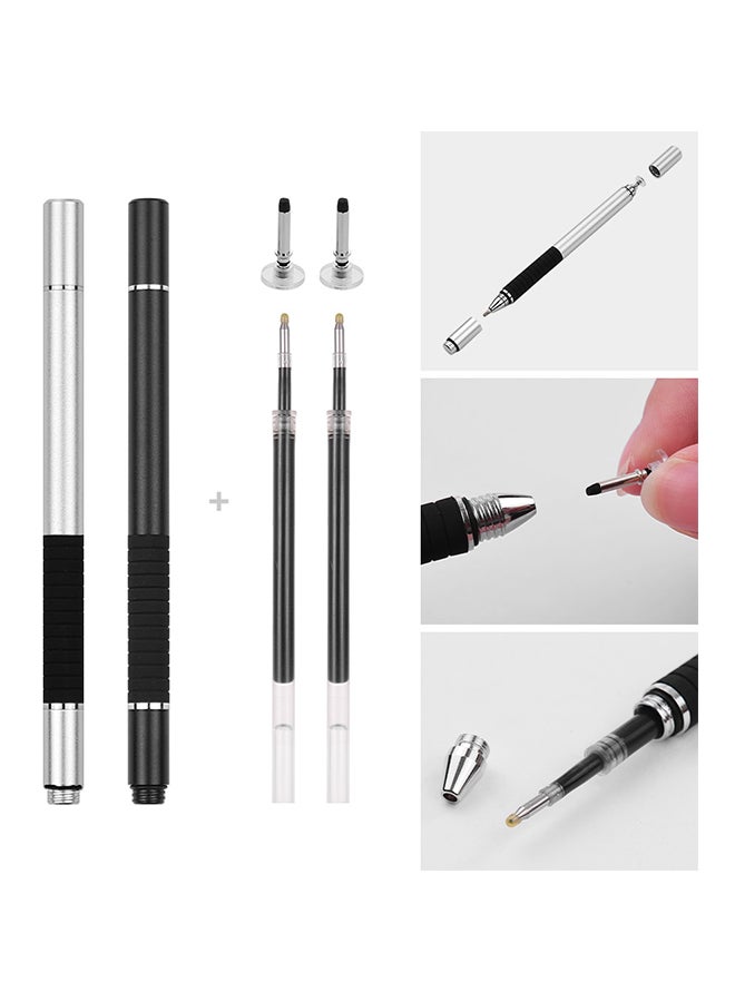 2-Piece Touchscreen Stylus Pen Set Black/Silver - Image 2