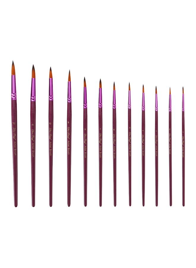 12-Piece Bicolour Round Pointed Tip Paint Brush Set Purple - Image 1