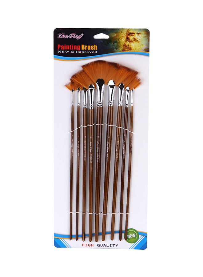 9-Piece Synthetic Painting Brush Set Flaxen - Image 1