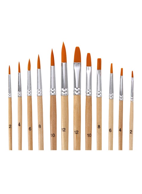 12-Piece Professional Round Pointed Tip Paint Brush Set Beige