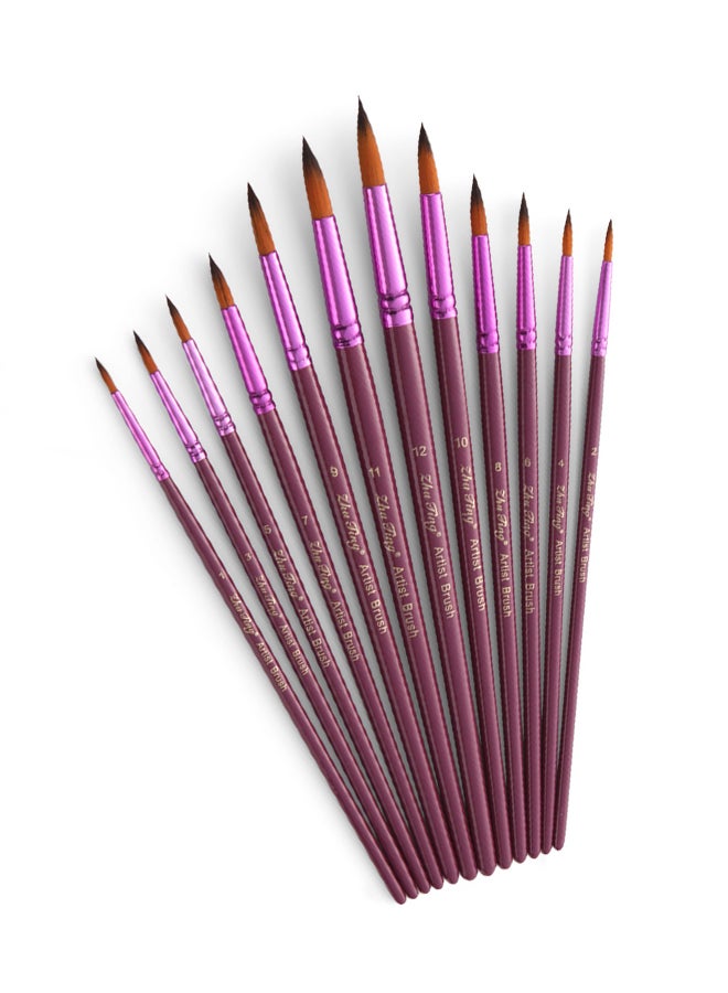 12-Piece Bicolour Round Pointed Tip Paint Brush Set Purple - Image 2