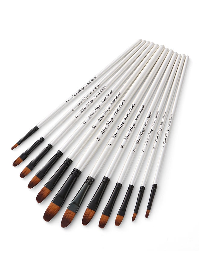 12-Piece Professional Paint Brush Set Pearl White - Image 2