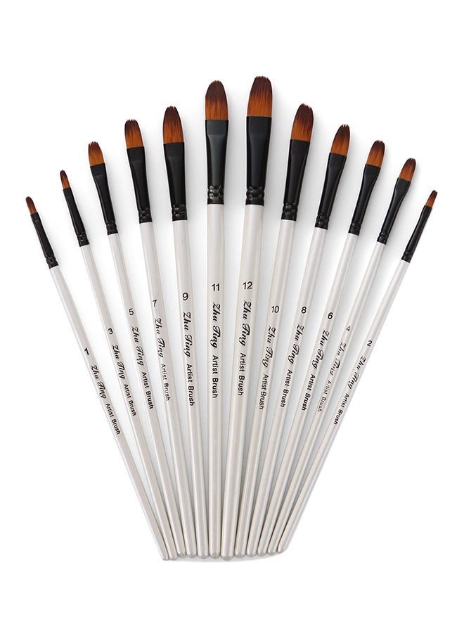 12-Piece Professional Paint Brush Set Pearl White - Image 1