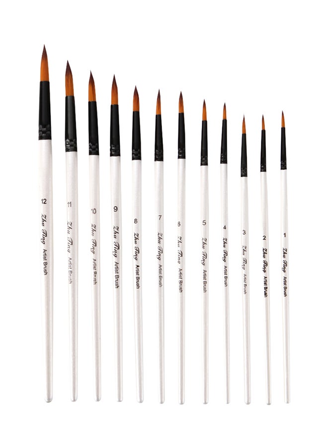 12-Piece Professional Paint Brush Set Pearl White - Image 1