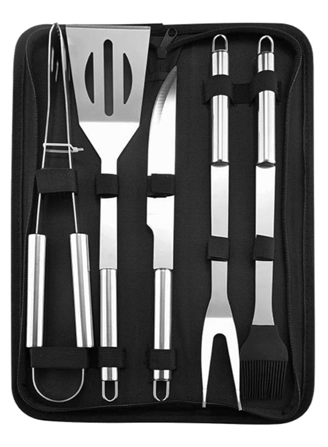 5-Piece BBQ Grill Tool Set Silver 35centimeter - Image 1
