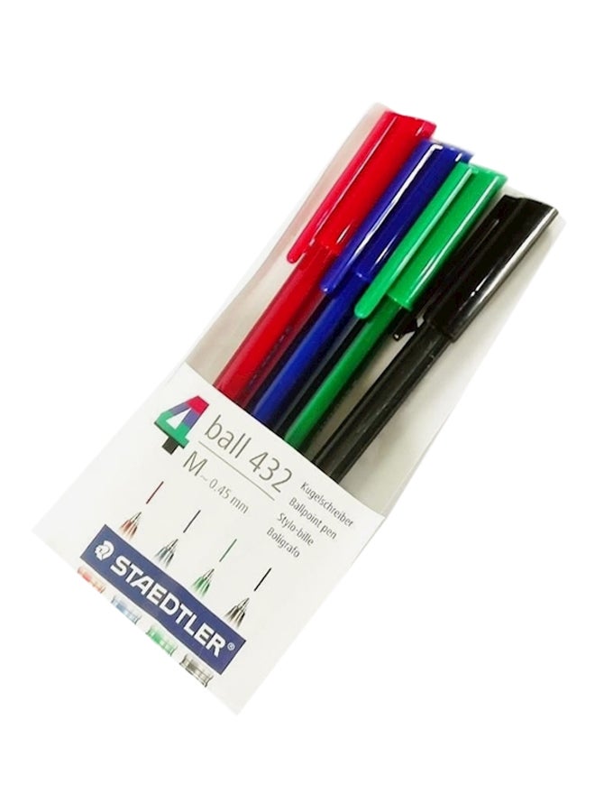 ستدلر مجموعة أقلام حبر جاف برأس كروي مكونة من 4 أقلام متعدد الألوان