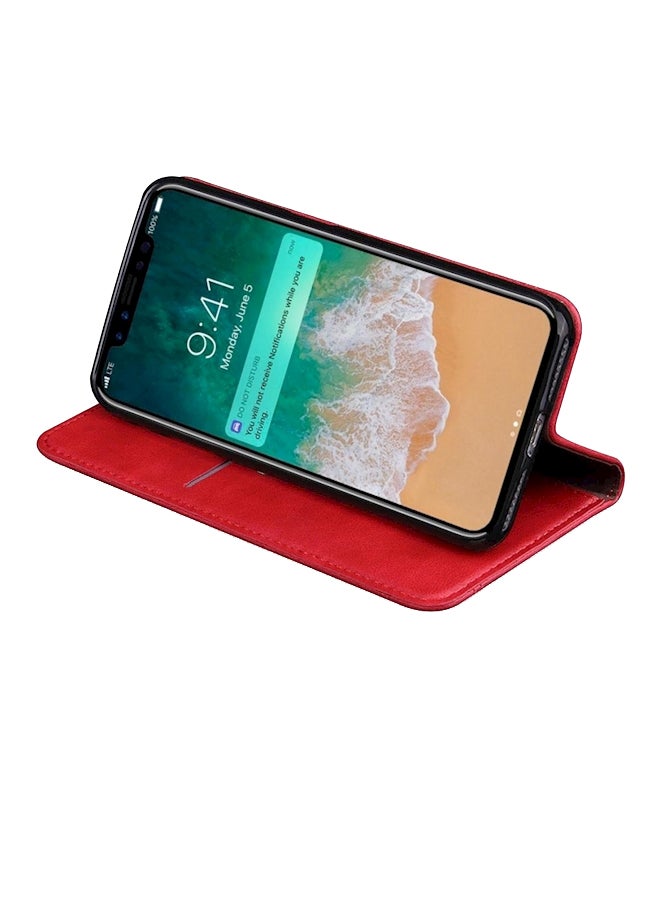 Protective Wallet Card Case Cover For Apple iPhone X/Xs Red  - Image 3