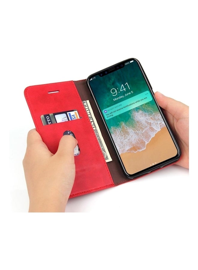 Protective Wallet Card Case Cover For Apple iPhone X/Xs Red  - Image 5