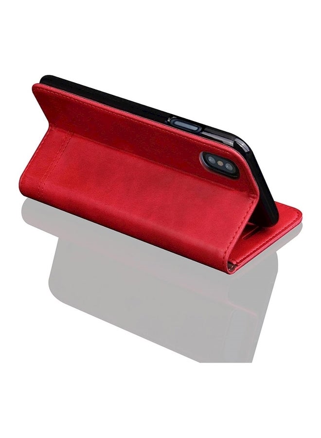 Protective Wallet Card Case Cover For Apple iPhone X/Xs Red  - Image 4