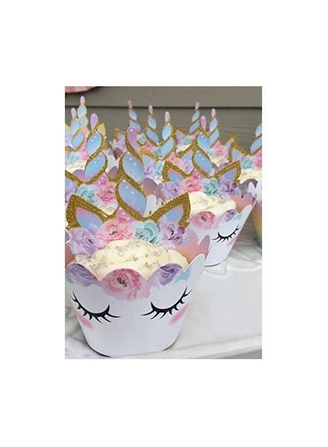 24-Piece Double Sided Cupcake Toppers And Wrappers Set Pink/White/Blue - Image 4