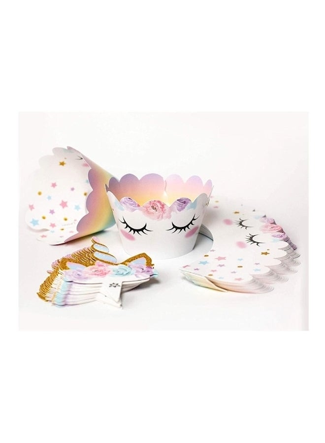 24-Piece Double Sided Cupcake Toppers And Wrappers Set Pink/White/Blue - Image 3