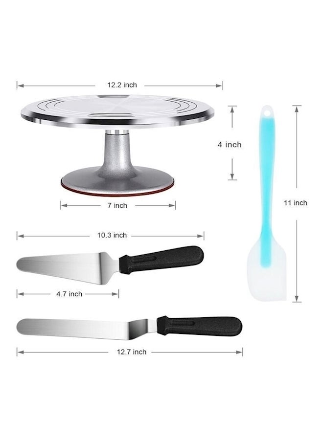 Generic - 7-Piece Revolving Cake Stand With Angled Icing Spatula Silver/Black - Image 1