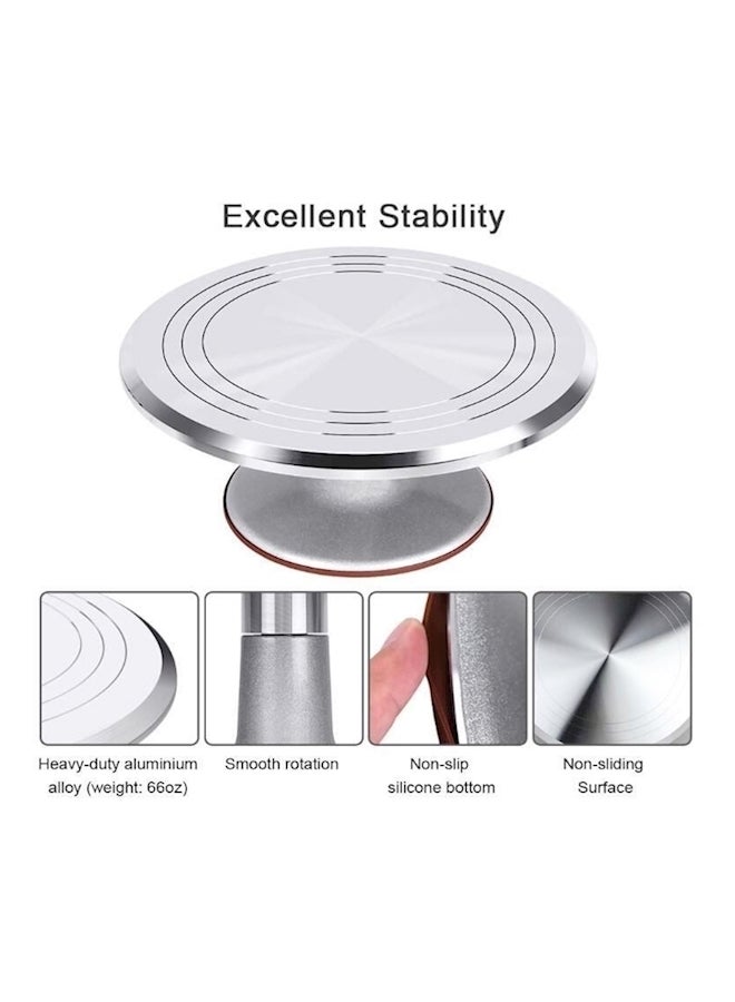 Generic - 7-Piece Revolving Cake Stand With Angled Icing Spatula Silver/Black - Image 1