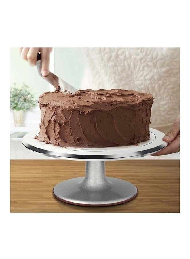 Generic - 7-Piece Revolving Cake Stand With Angled Icing Spatula Silver/Black - Image 1