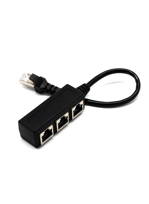 1-To-3 Ethernet LAN Network Cable Connector Black