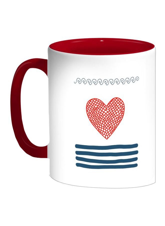 ديكالاك قدح قهوة مطبوع عليه صورة شبك صيد سمك بتصميم شكل قلب أحمر/أبيض/أزرق