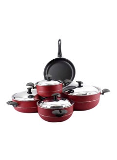 9-Piece Teflon Cookware Set Red/Black/Silver