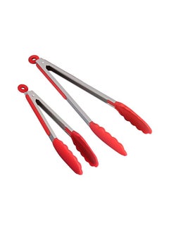 Generic Silicon Food Tongs Set Red/Silver 12inch  - Image 1