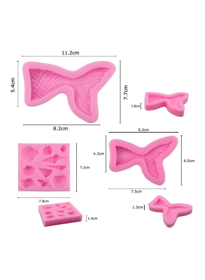 Three-piece Size Fish Tail Marine Series Mermaid Cake Liquid Silicone Fondant Mold Shell Conch Pink lare fishtail 80, small fishtail 50, shell 70grams - Image 2