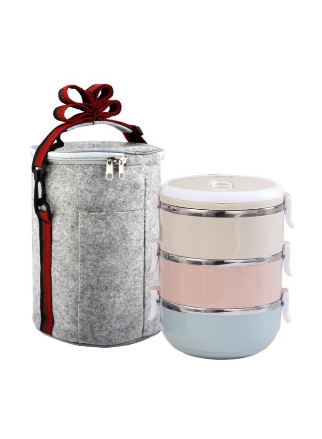 3-Layer Lunch Box With Bag Pink/Blue/Beige - Image 1