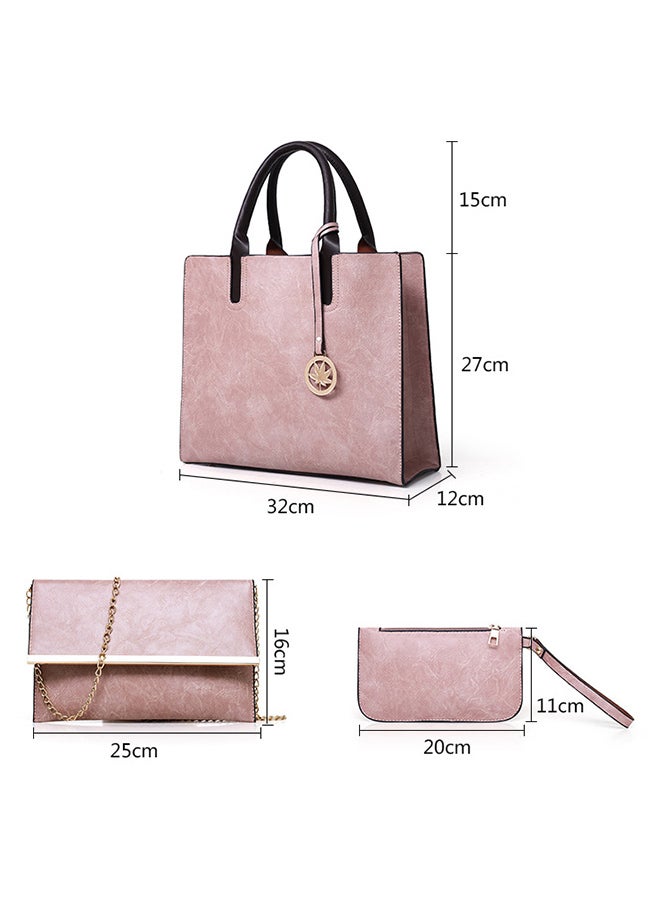 3-Piece Chic Vintage Handbag Pink/Black/Gold  - Image 2