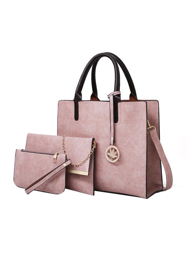 3-Piece Chic Vintage Handbag Pink/Black/Gold  - Image 1