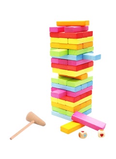 54-Piece Colored Wooden Building Block Dice Jenga With Hammer Learning Game Set For Kids