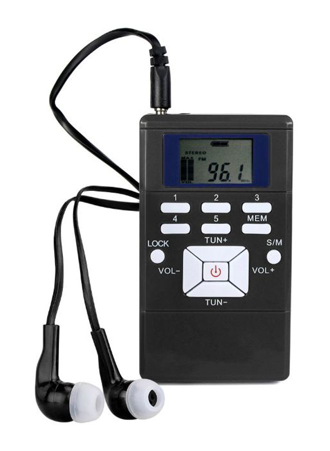 Mini Portable Stereo FM Radio Receiver With Earphone V392 Black/White - Image 1