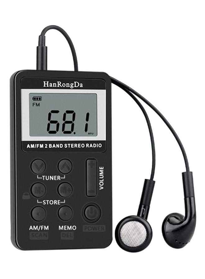 HanRongDa Portable Stereo Digital Radio Pocket Receiver With Headphone V432 Black 